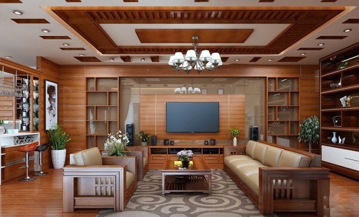 Thiết kế nội thất phòng khách bằng gỗ theo lối cổ điển